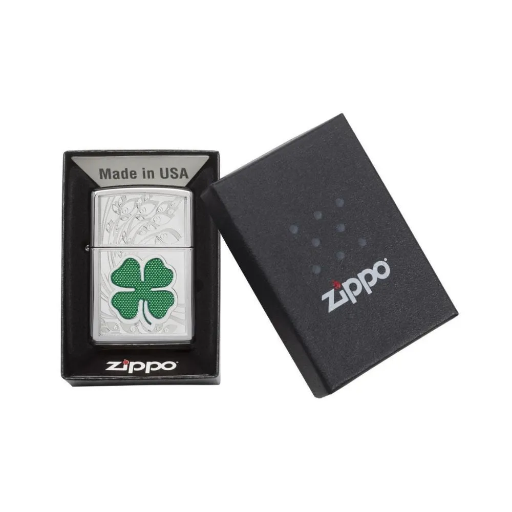 Zippo Clover High Polish Chrome Design Lighter