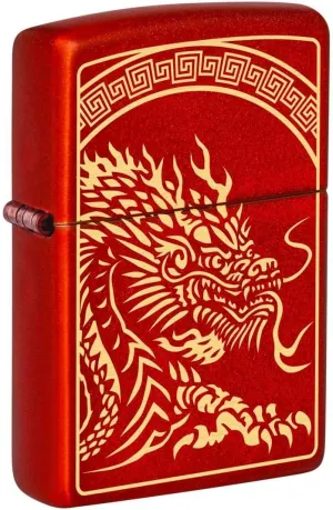 Zippo Lighter: Dragon Design, Engraved - Metallic Red 81382
