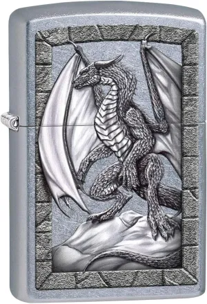 Zippo Lighter: Dragon on Rock - Street Chrome 80433