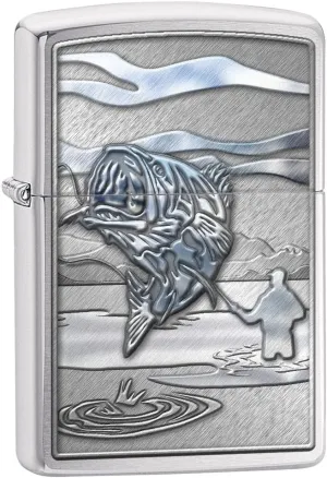 Zippo Lighter: Fishing, Jumping Bass - Brushed Chrome 78663