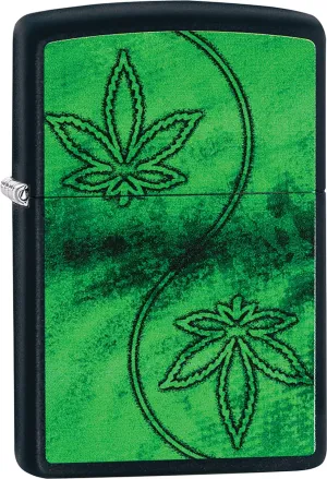 Zippo Lighter - Green Subtle Leaf Black Matte Windproof Lighter #Z628