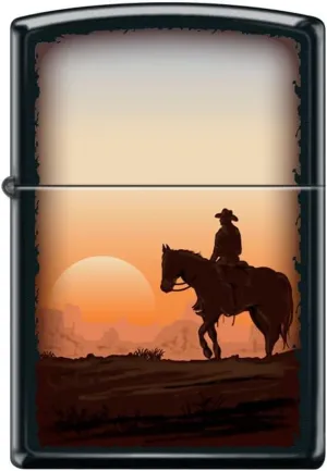 Zippo Lighter- Horse Cowboy Sunset Black Matte Windproof Lighter #Z5082