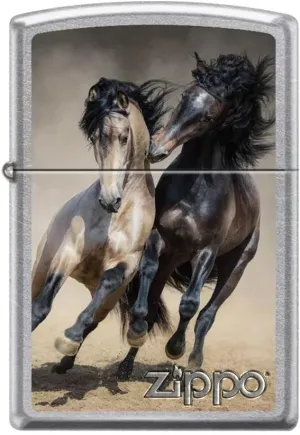 Zippo Lighter- Horses Stallions Gallop Street Chrome Windproof Lighter #Z5271