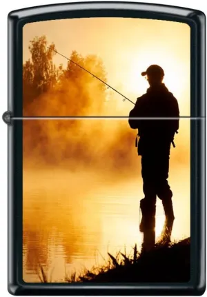 Zippo Lighter - Personalized Message Engraved Backside on Fishing Design Windproof Lighter