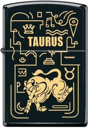 Zippo Lighter- Taurus Zodiac Horoscope Sign Black Matte Windproof Lighter #Z5308