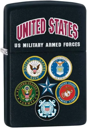 Zippo Lighter: U.S. Armed Forces Emblems - Black Matte 81173