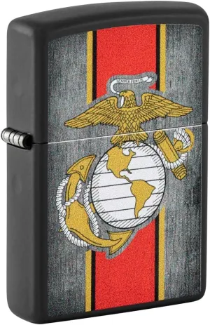 Zippo Lighter: USMC Marines Color Logo - Black Matte 81254