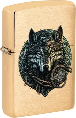 Zippo Lighter: Wolf Warrior - Brushed Brass 46050