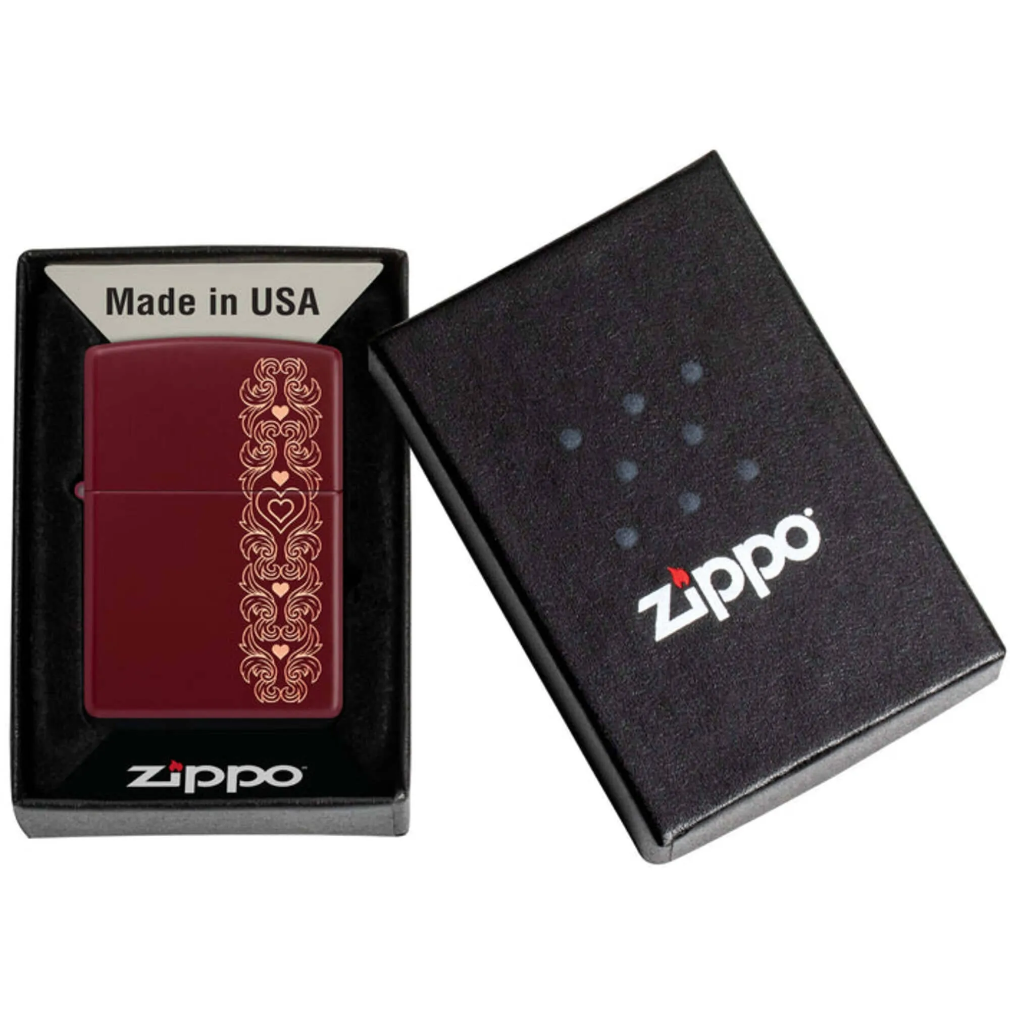 Zippo Windproof Pocket Lighter Heart Garland Design Laser Engrave Merlot 46296