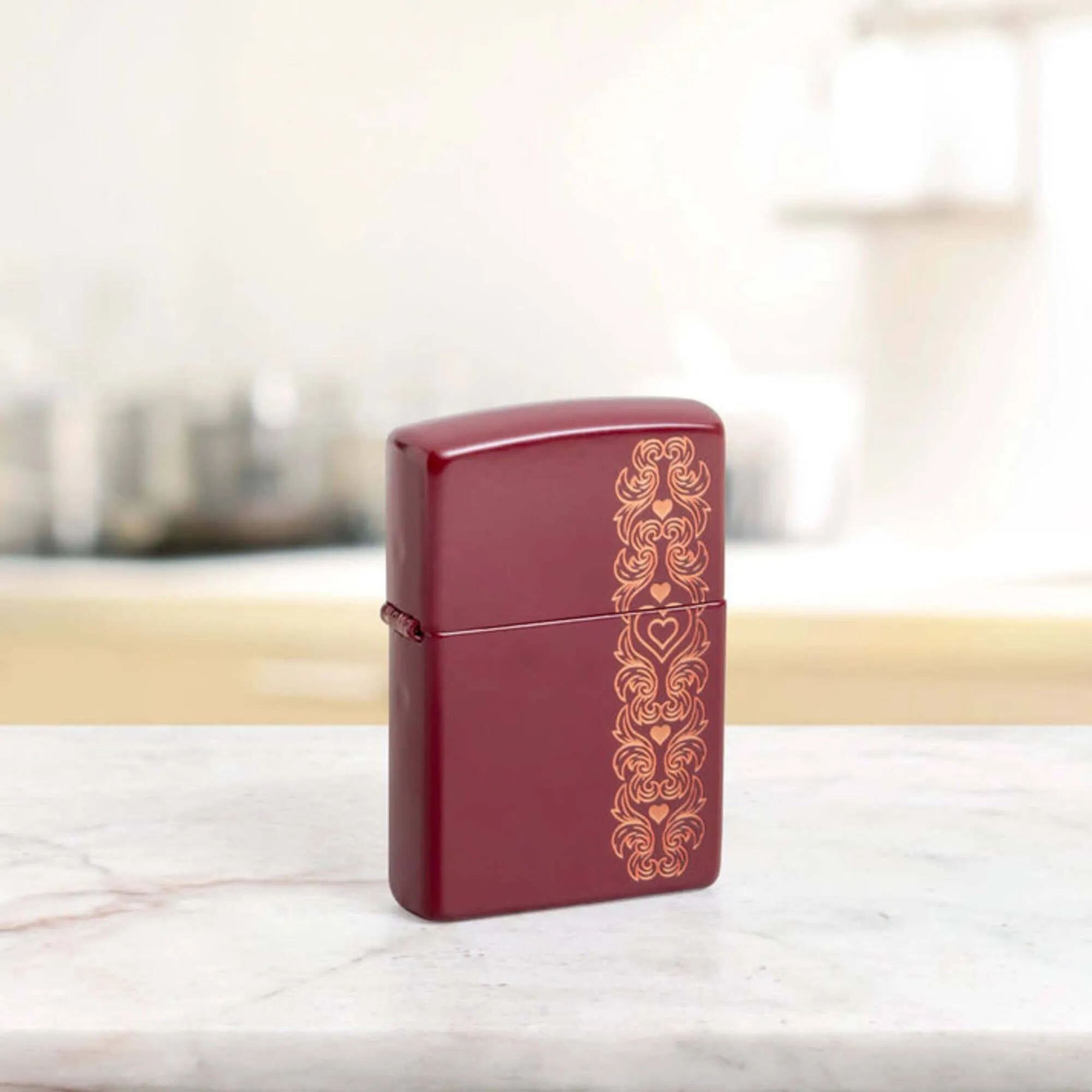 Zippo Windproof Pocket Lighter Heart Garland Design Laser Engrave Merlot 46296