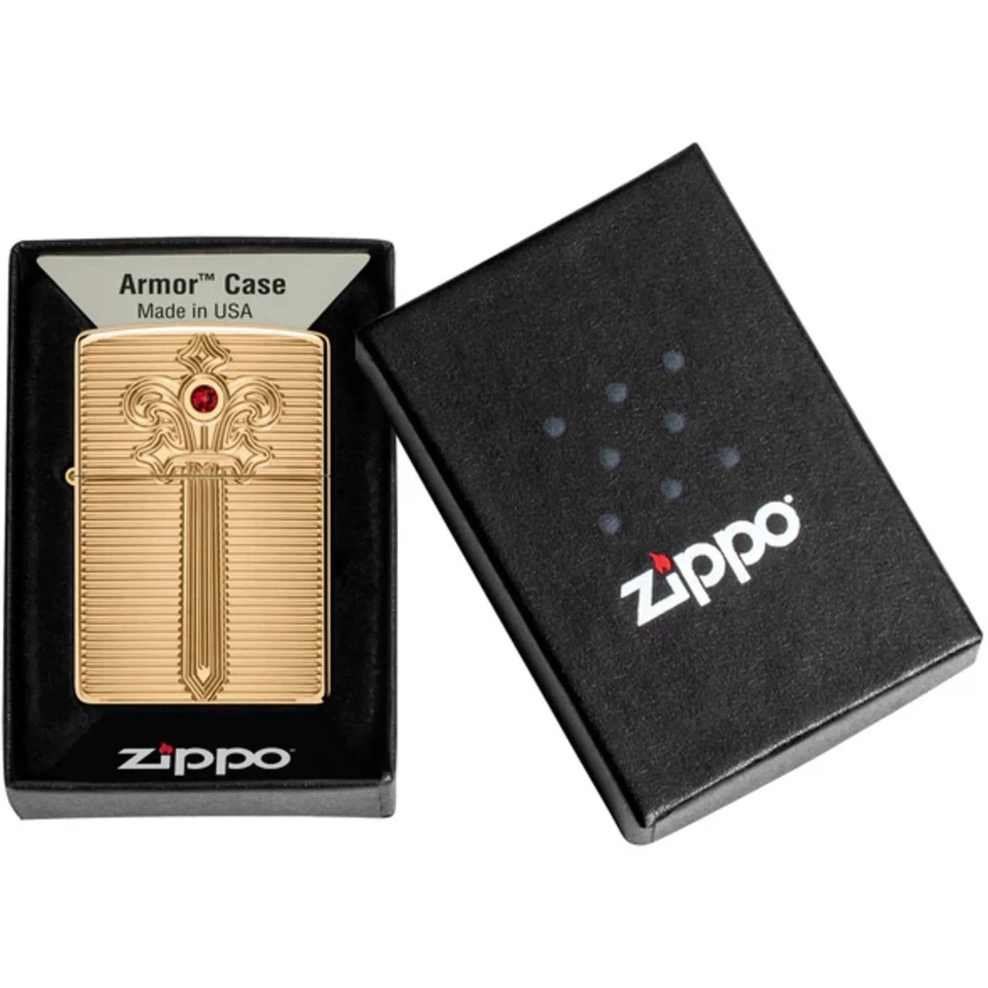 Zippo Windproof Pocket Lighter Royal Saber Design with Ruby-Red Crystal 46737