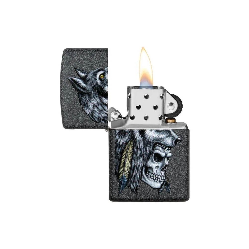 Zippo Wolf Skull Feather Design Lighter