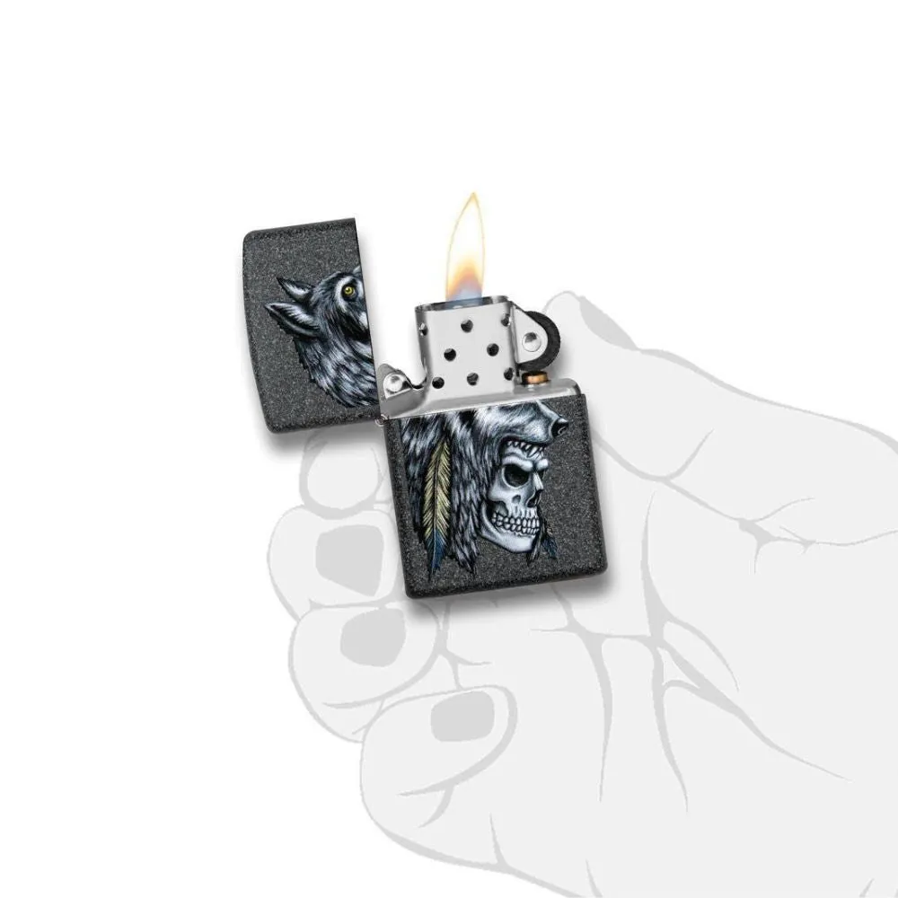 Zippo Wolf Skull Feather Design Lighter