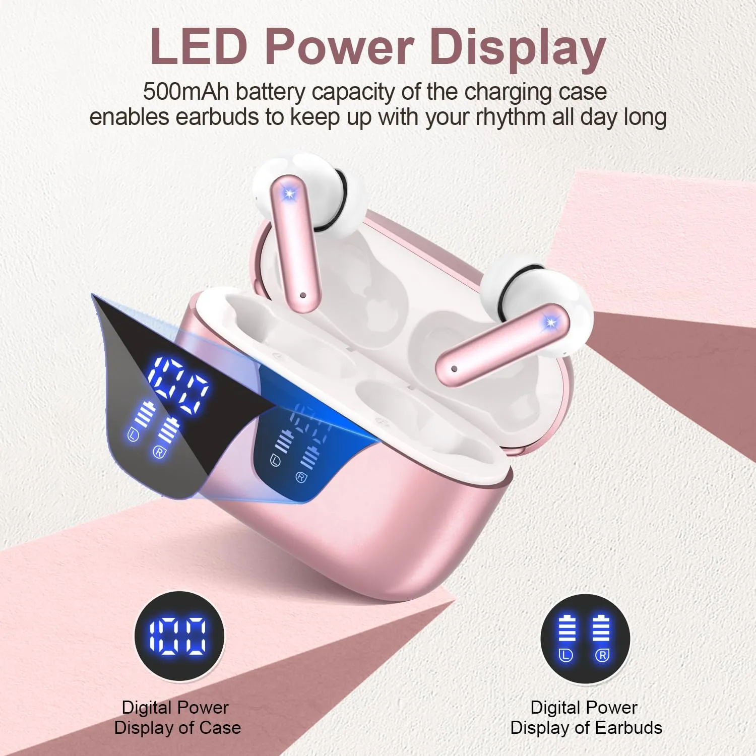 ZIUTY Wireless Earbuds, 2025 Bluetooth Headphones, 50hrs Stereo Deep Bass Ear Buds with Power Display Charging Case, buit in Mic, IPX5 Waterproof Headset for iPhone Andriod Phones