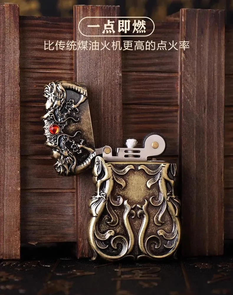 Zorro Premium Thin Kerosene Lighter – Embossed Dragon Design, Waterproof Vintage Style, Rare Limited Edition Collectible Original Brass